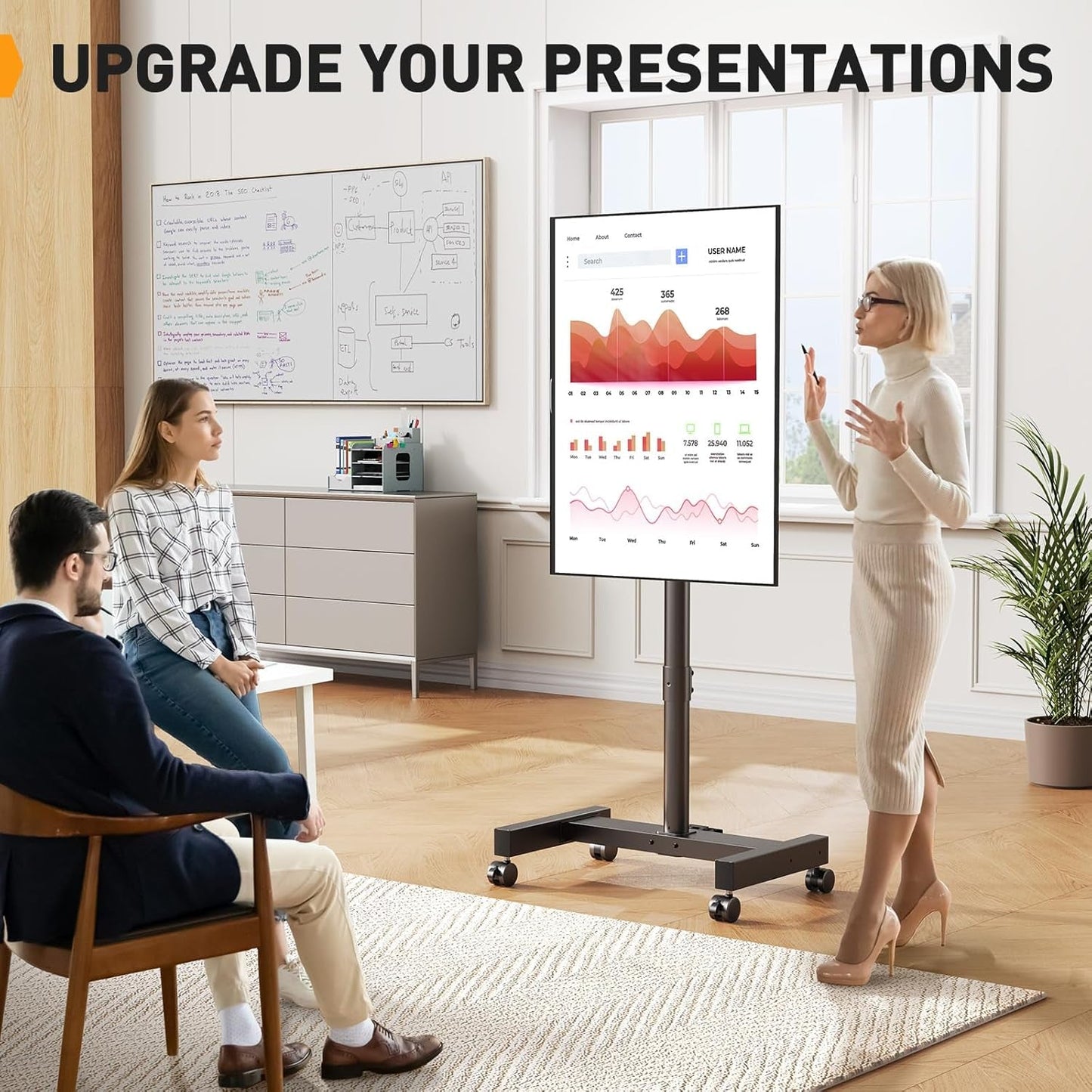 Rolling TV Stand with Power Outlet for 26-50 Inch Tvs up to 55 Lbs, Tilting Mobile TV Cart Portrait to Landscape, 8 Height Settings, Mobile TV Stand with Wheels, Max VESA 300X300Mm, PGTVMC19-4