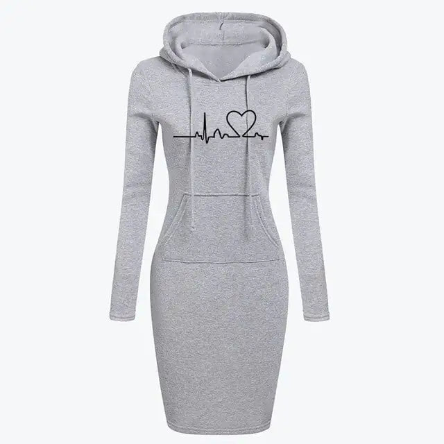 Autumn Winter Women's Long - Sleeved Hoodie Dress - Shellcreations