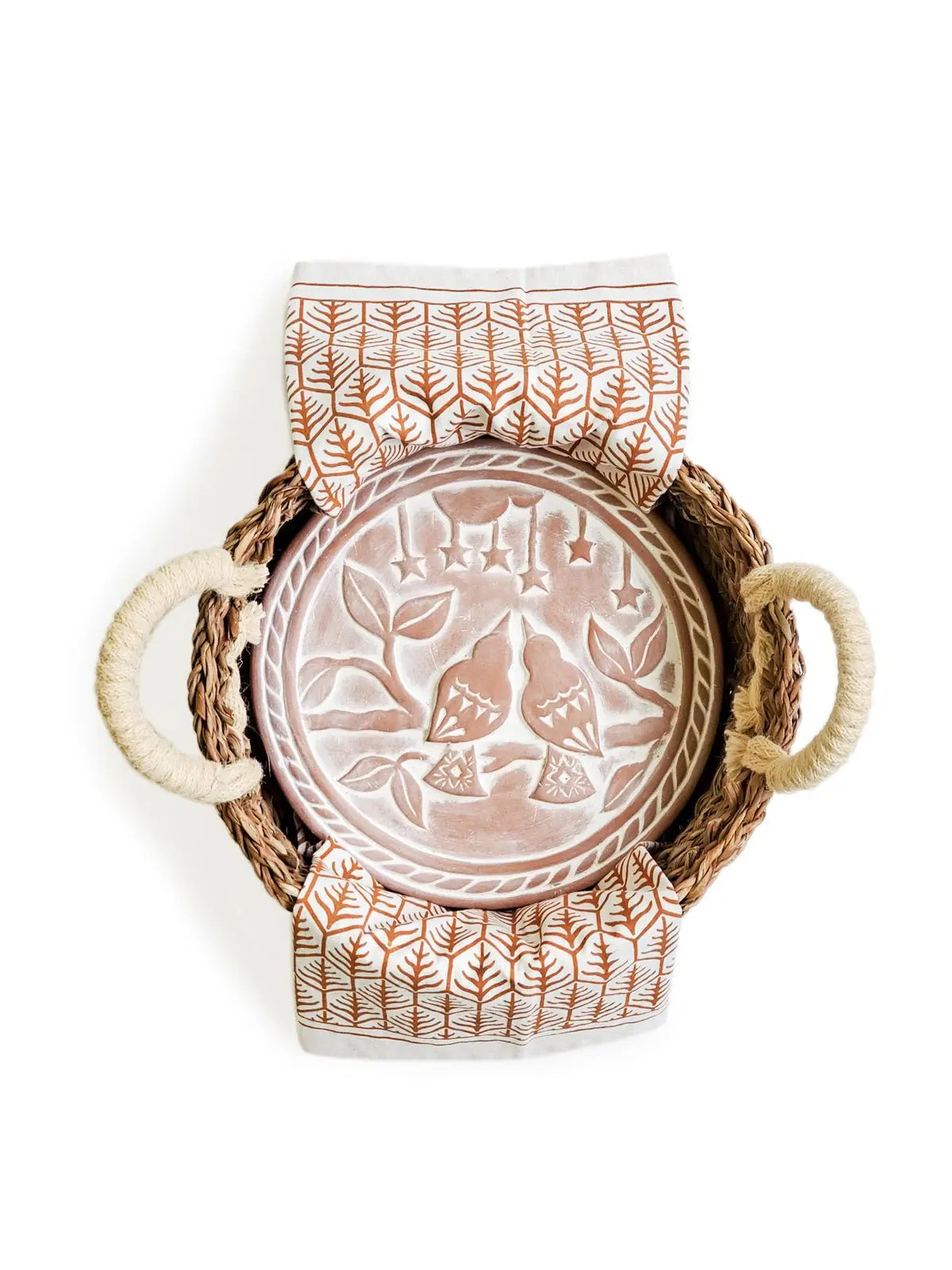 Bread Warmer & Basket Gift Set with Tea Towel - Lovebird Round - Shellcreations
