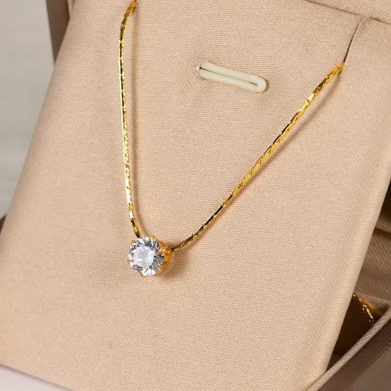 Bulk Golden Cubic Zirconia Pendant Chain Necklace 42+5CM 6mm Charms Jewelry Diamond Necklace - Shellcreations
