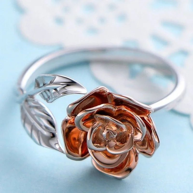FCJ Romantic Adjustable Ring 18K Rose Gold Plated Alloy Fashion Ring Trendy Hip - Hop Inlay Style Number Shape - Shellcreations