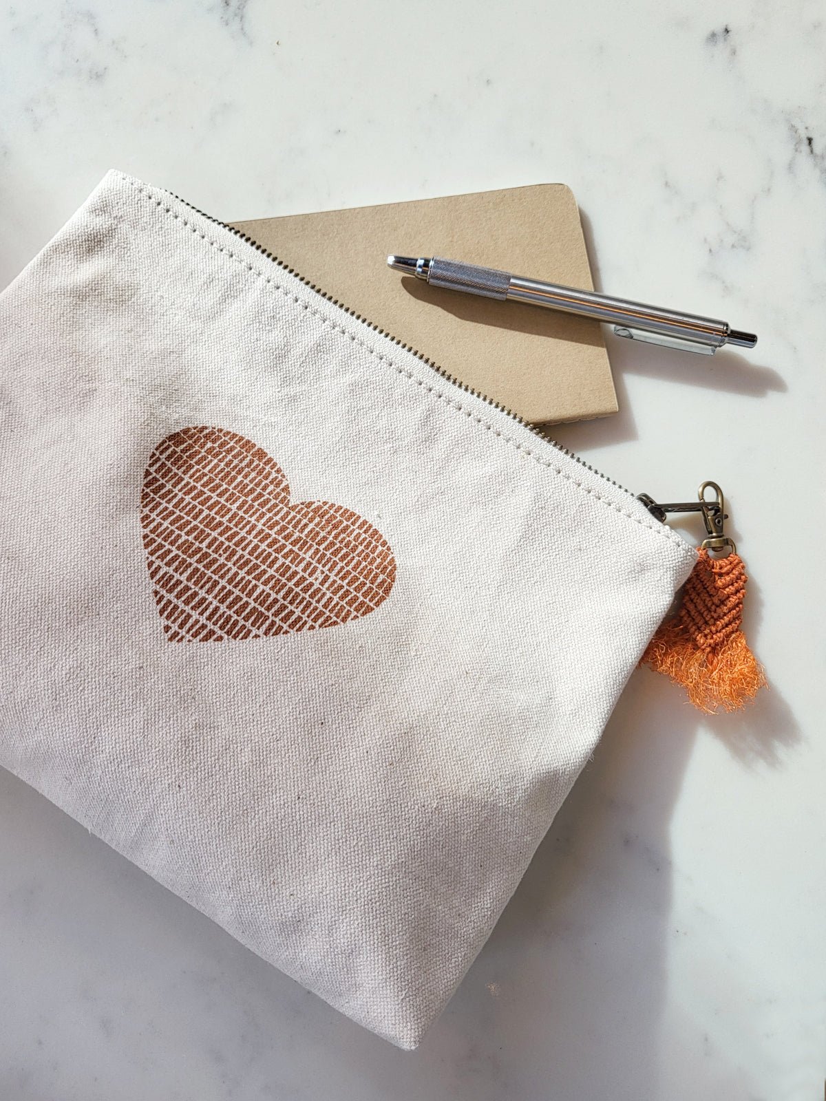 Hand Screen Printed Cotton Canvas Pouch - Love - Shellcreations