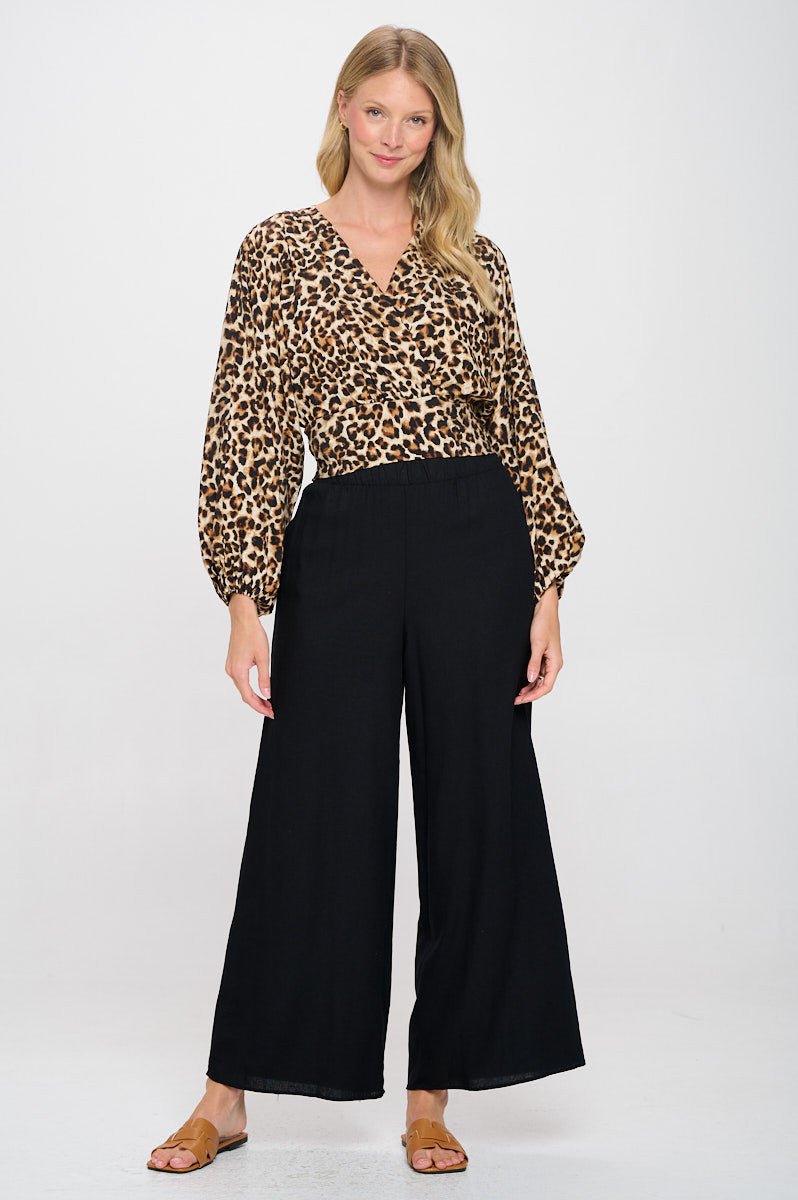 Leopard Print V neck Top with Smock Detail - Shellcreations