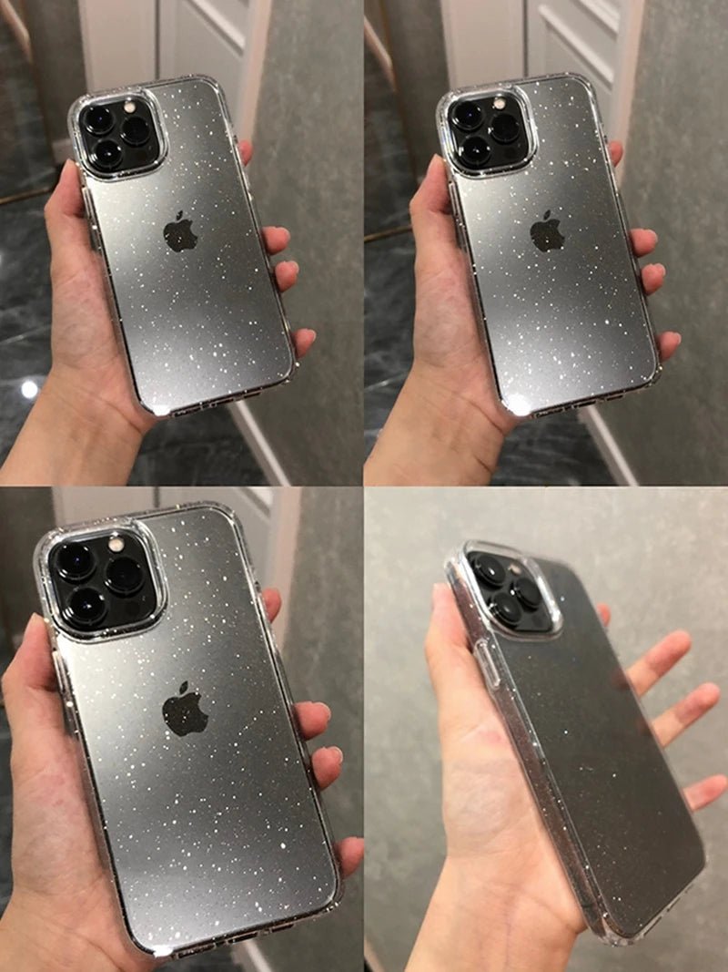 Luxury Bling Glitter Clear Phone Case for iPhone 16 15 14 13 12 11 Pro Max Plus Mini Silicone Soft Transparent Bumper Cover - Shellcreations