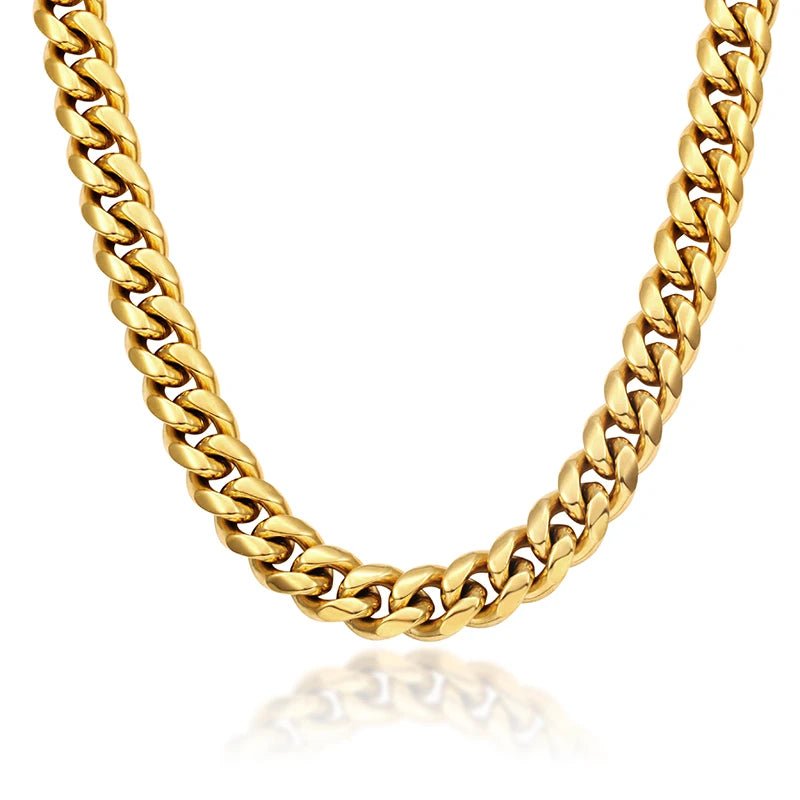 Non Tarnish Free Waterproof Gold Plated Filled Stainless Steel Cuban Chain Men's Hip Hop Jewelry Cuban Link Chain Necklace - Shellcreations