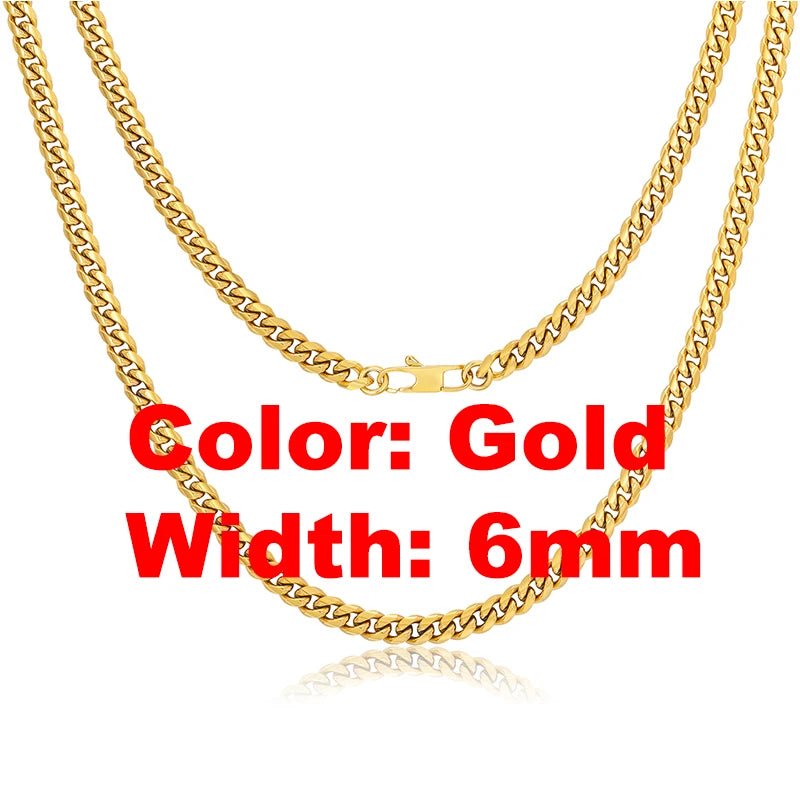 Non Tarnish Free Waterproof Gold Plated Filled Stainless Steel Cuban Chain Men's Hip Hop Jewelry Cuban Link Chain Necklace - Shellcreations