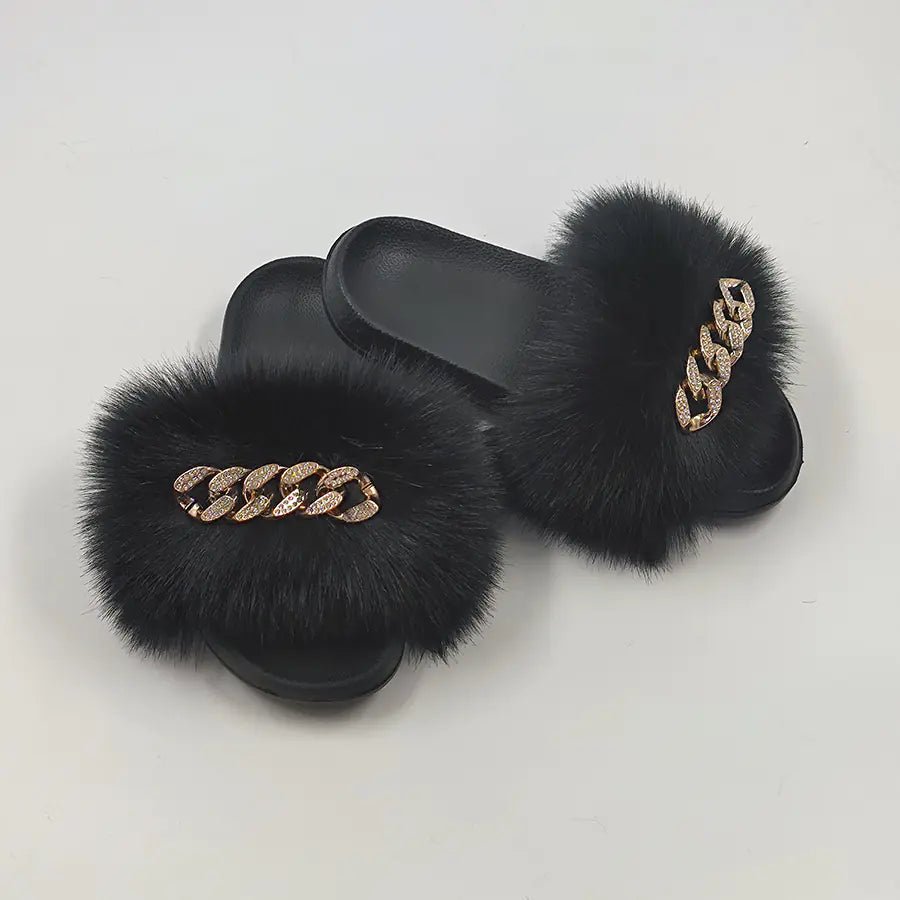 Plush Imitation Fox Fur Flip Flops Fashion Slippers - Shellcreations