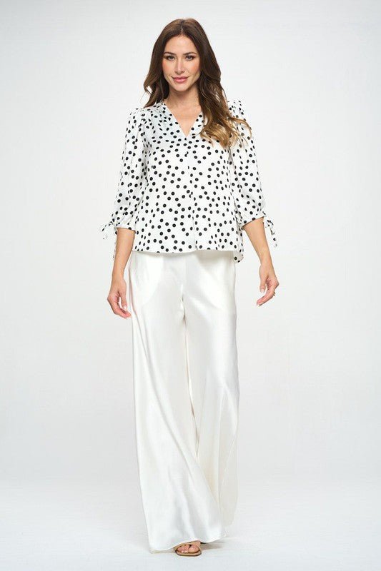 Polka Dot Top with Self Tie Sleeves - Shellcreations
