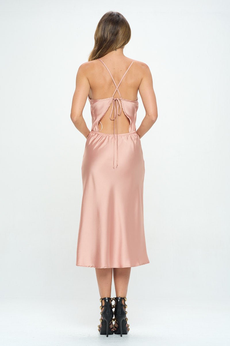 Satin Bias Midi Dress with Criss Cross Back - Shellcreations