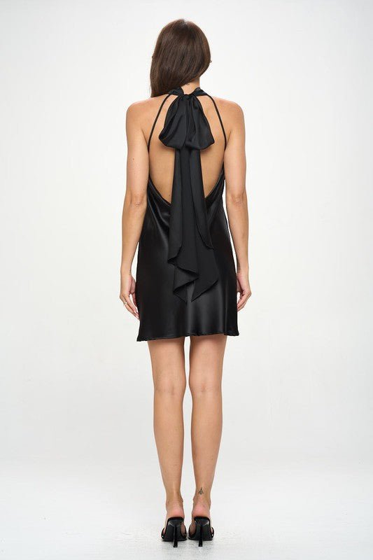 Satin Halter Neck Dress with Back Detail - Shellcreations