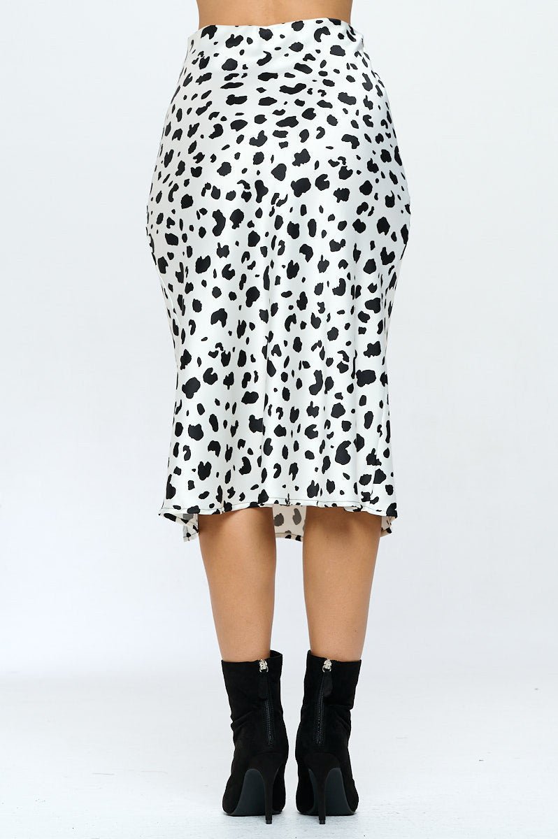 Satin Leopard Print Midi Skirt with Slit - Shellcreations