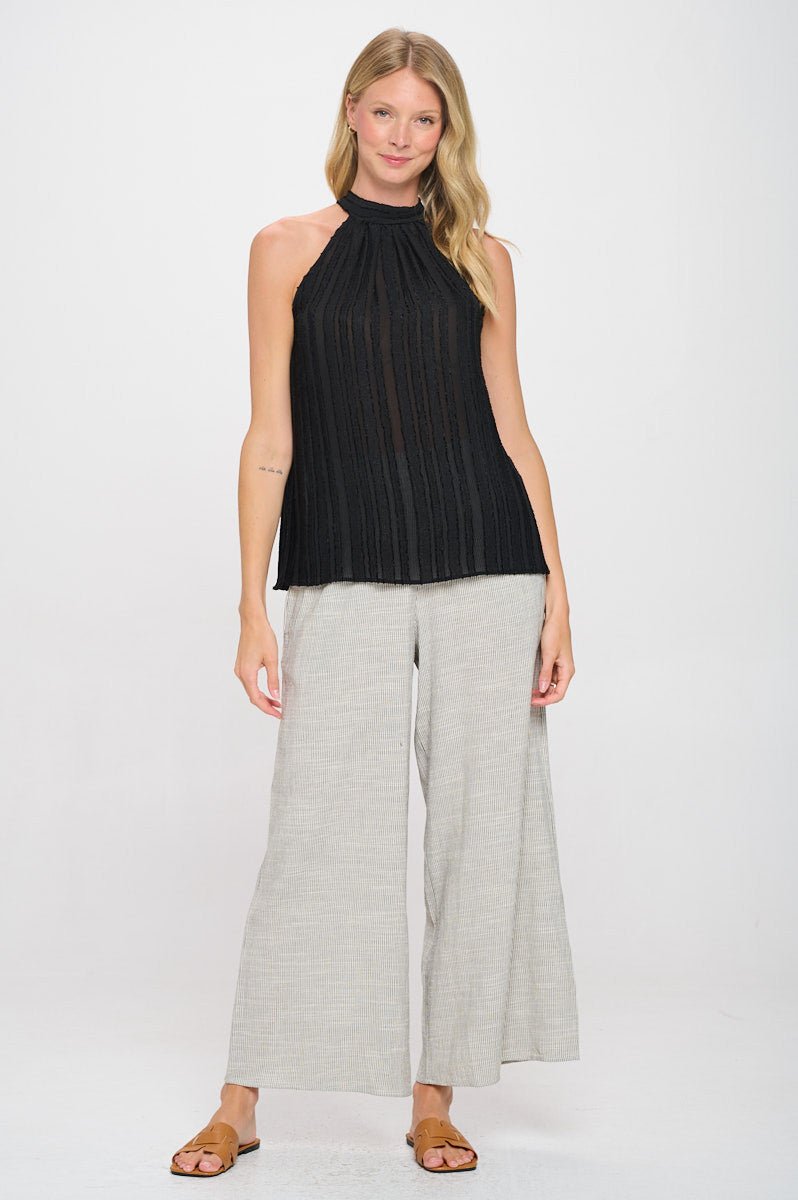 Sheer Textured Halter Tie neck Sleeveless Top - Shellcreations