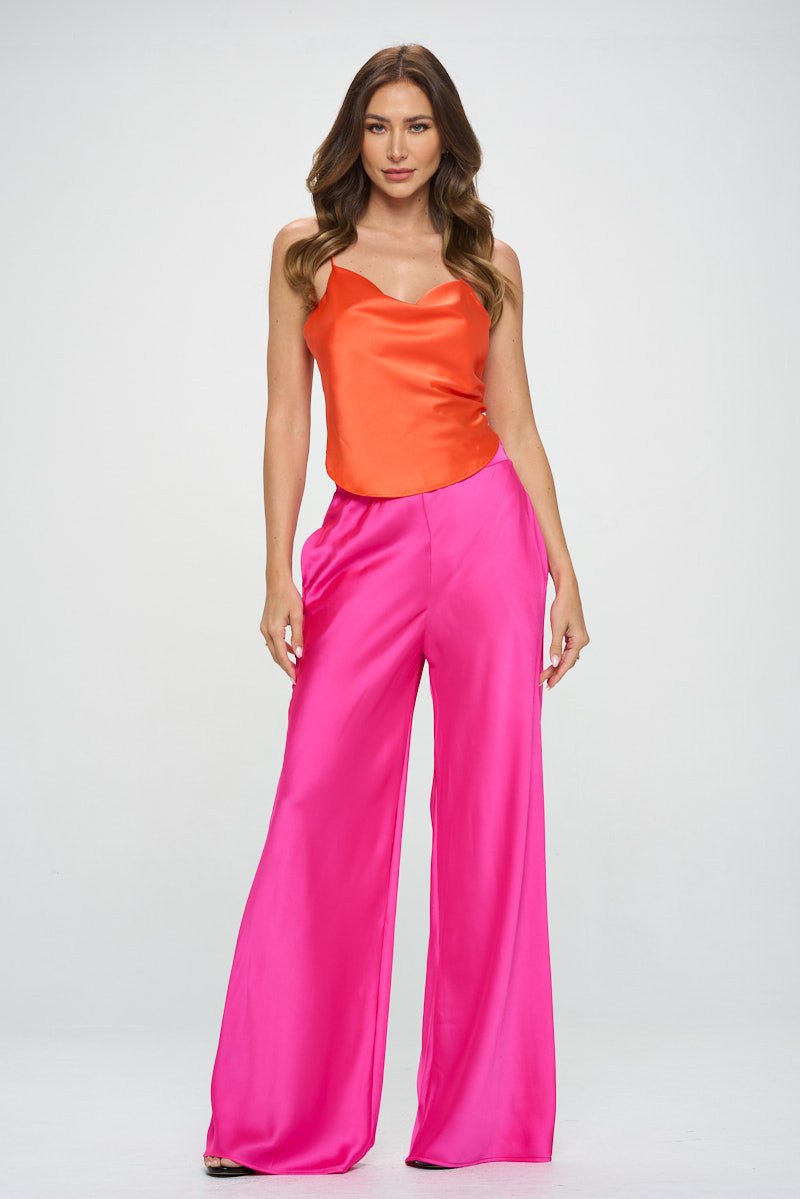 Silky Stretch Satin Solid Backless Tie Top - Shellcreations