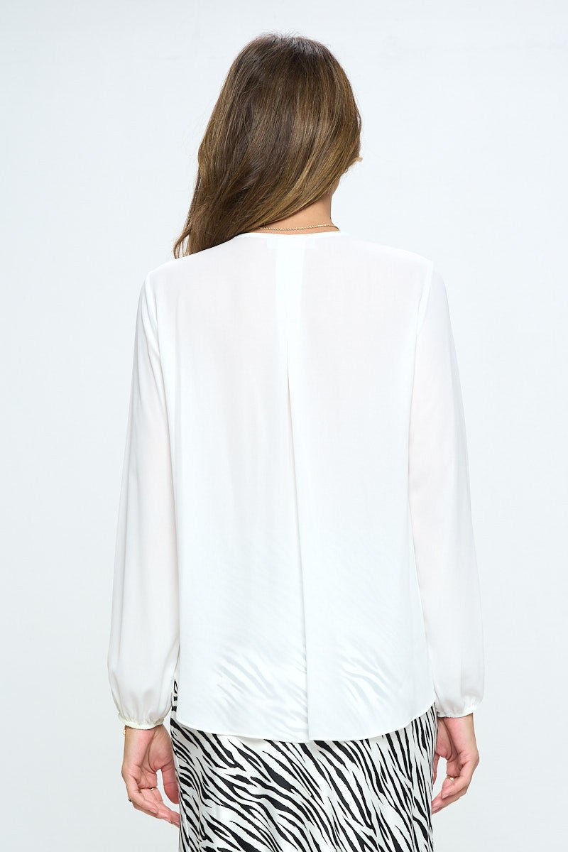 Solid Long Sleeve Surplice Top - Shellcreations