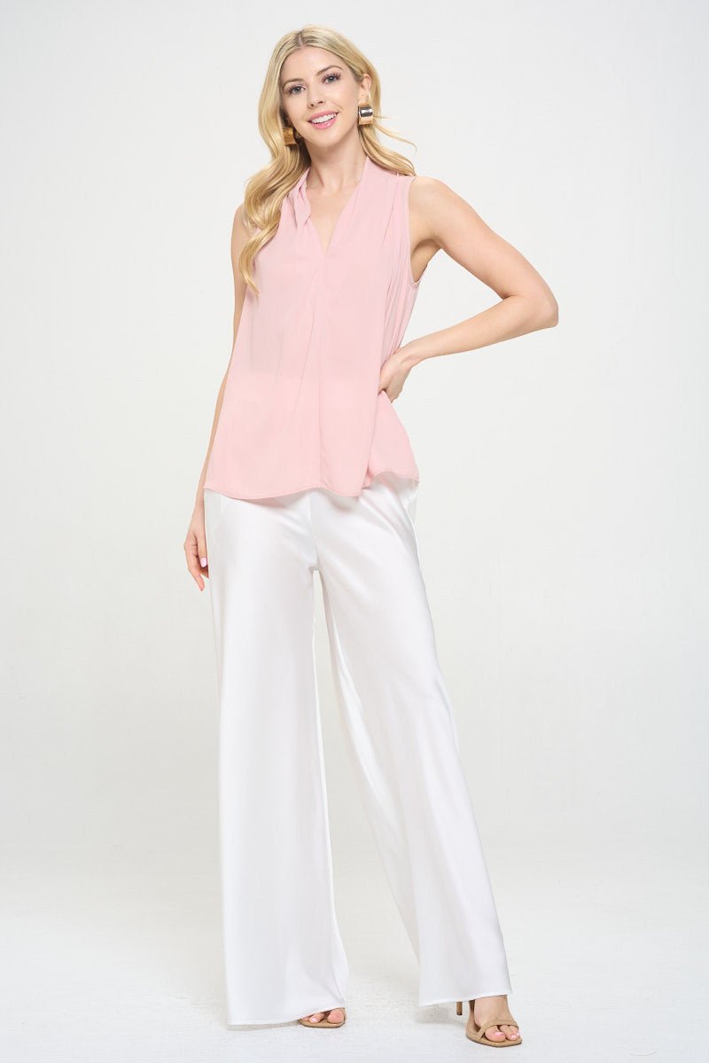 Solid V neck Top with Drape Neckline - Shellcreations