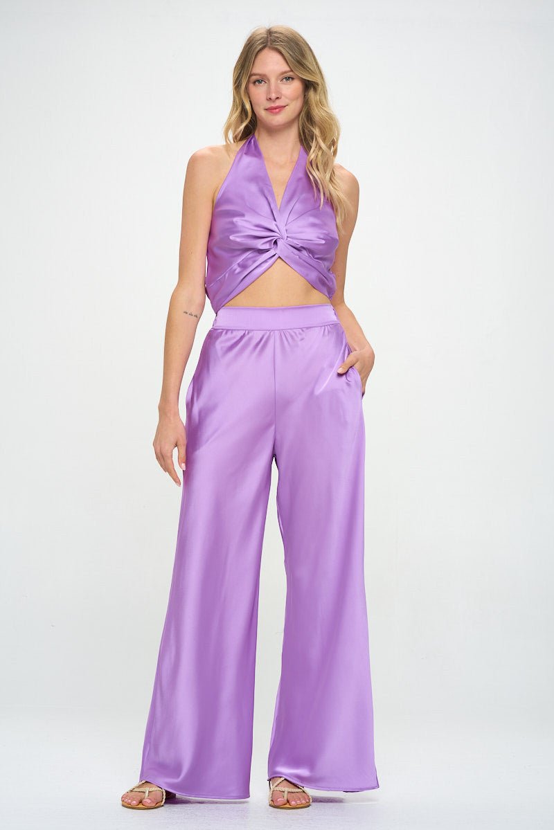 Stretch Satin Pants w/ Elastic Waist and Pockets - Shellcreations