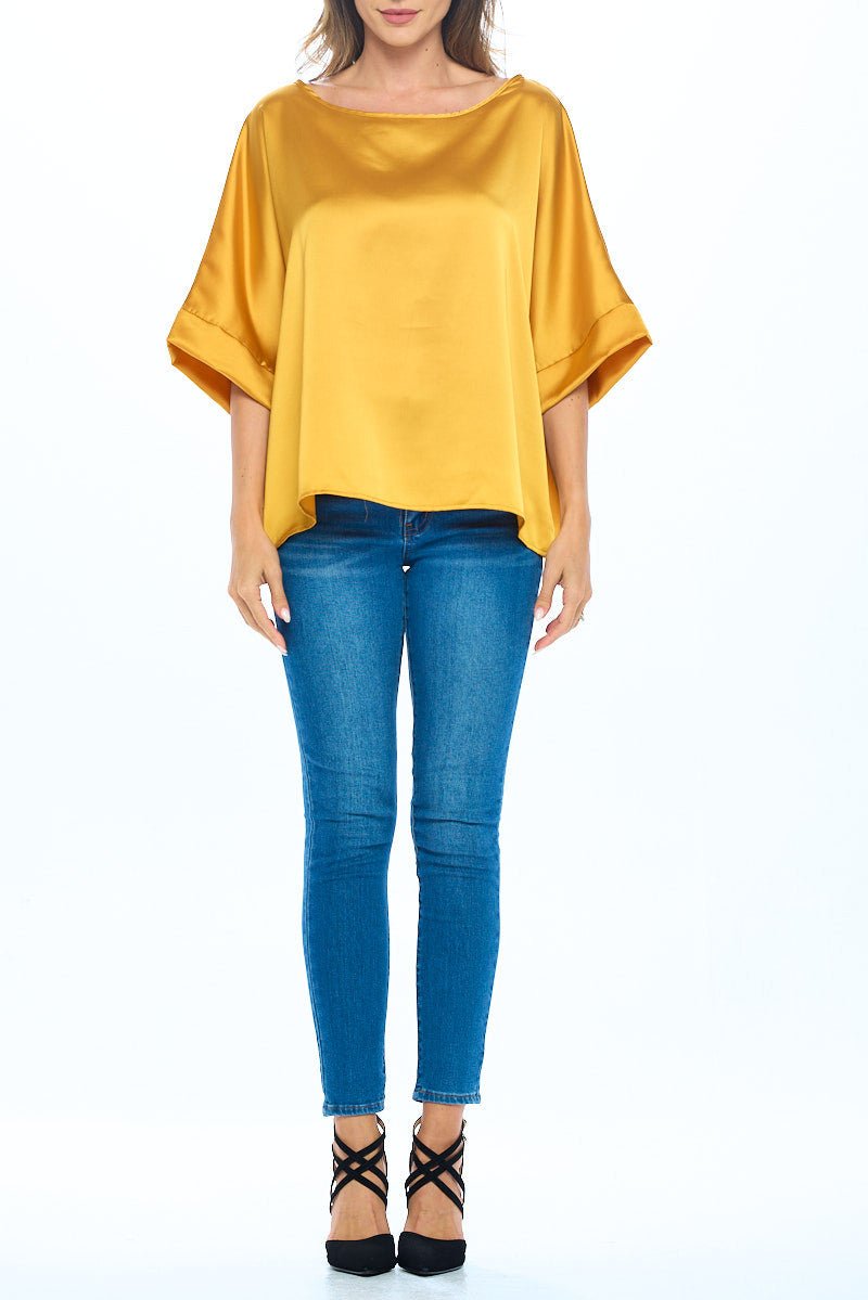 Stretch Satin Solid Round neck Oversize Top - Shellcreations