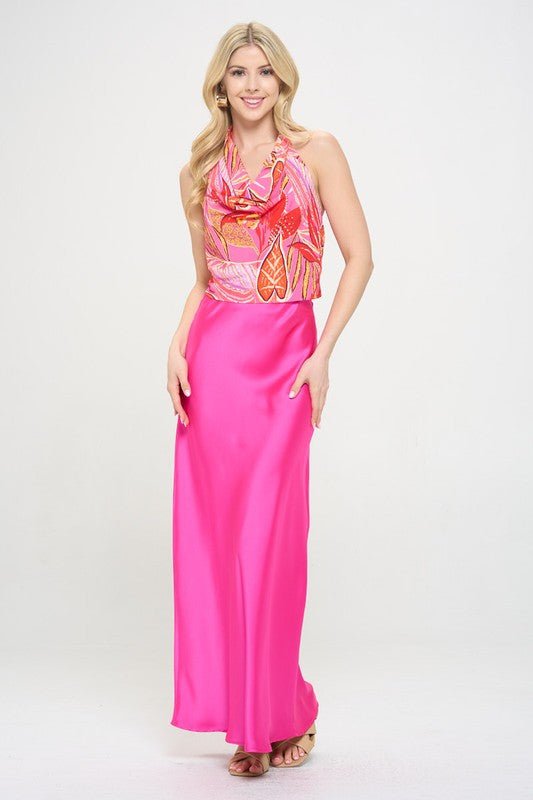 Tropical Leaf Print Halter Neck Backless Top - Shellcreations