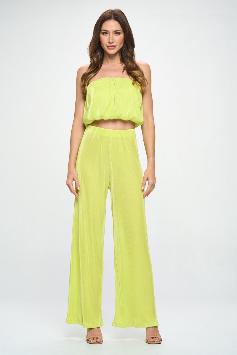 Vibrant Plisse Lined Straight Pants - Shellcreations