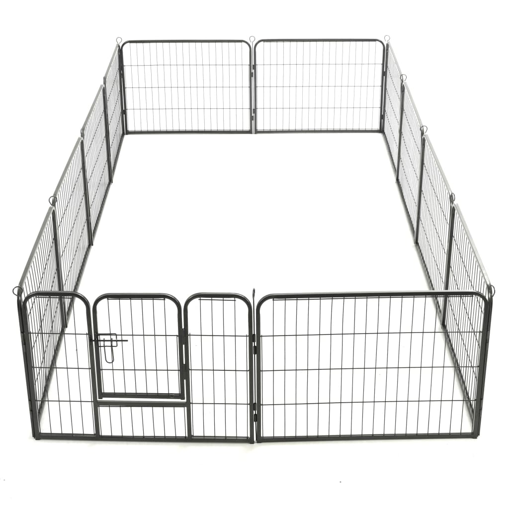 vidaXL Dog Playpen 12 Panels Steel 31.5"x23.6" Black - Shellcreations