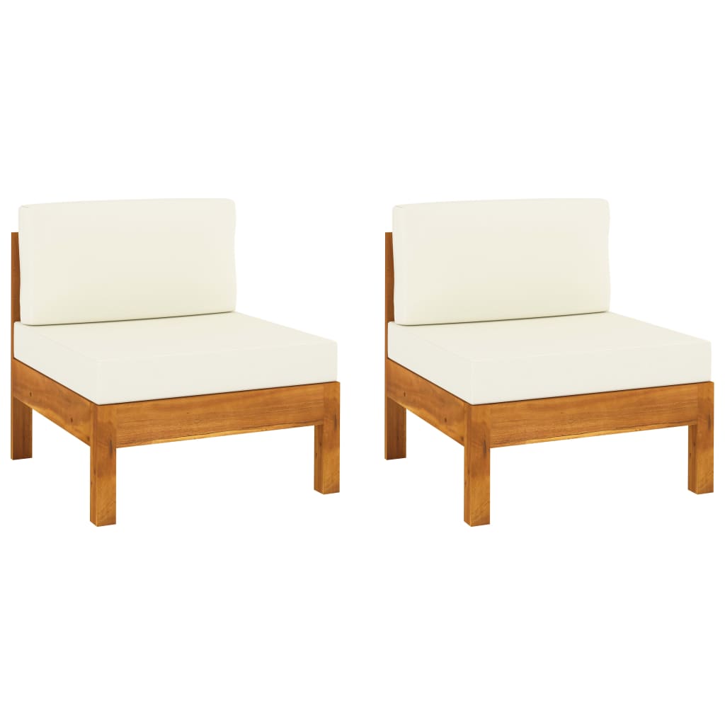 vidaXL Middle Sofas 2 pcs with Cream White Cushions Solid Acacia Wood - Shellcreations