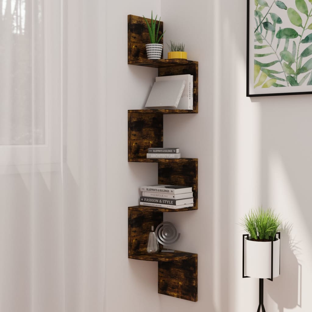 vidaXL Wall Corner Shelf 5 - Tier Floating Shelf Wall Mounted Display Shelf - Shellcreations