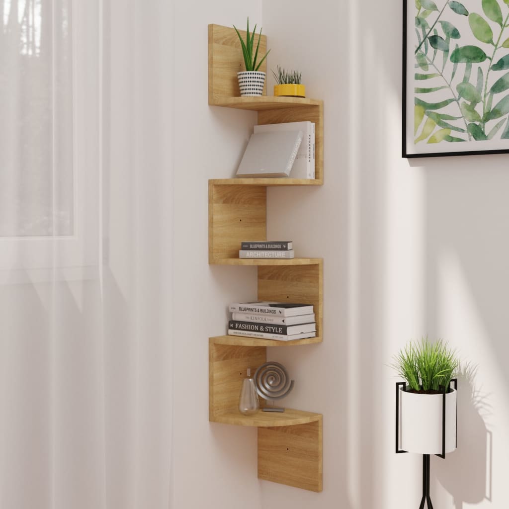vidaXL Wall Corner Shelf 5 - Tier Floating Shelf Wall Mounted Display Shelf - Shellcreations