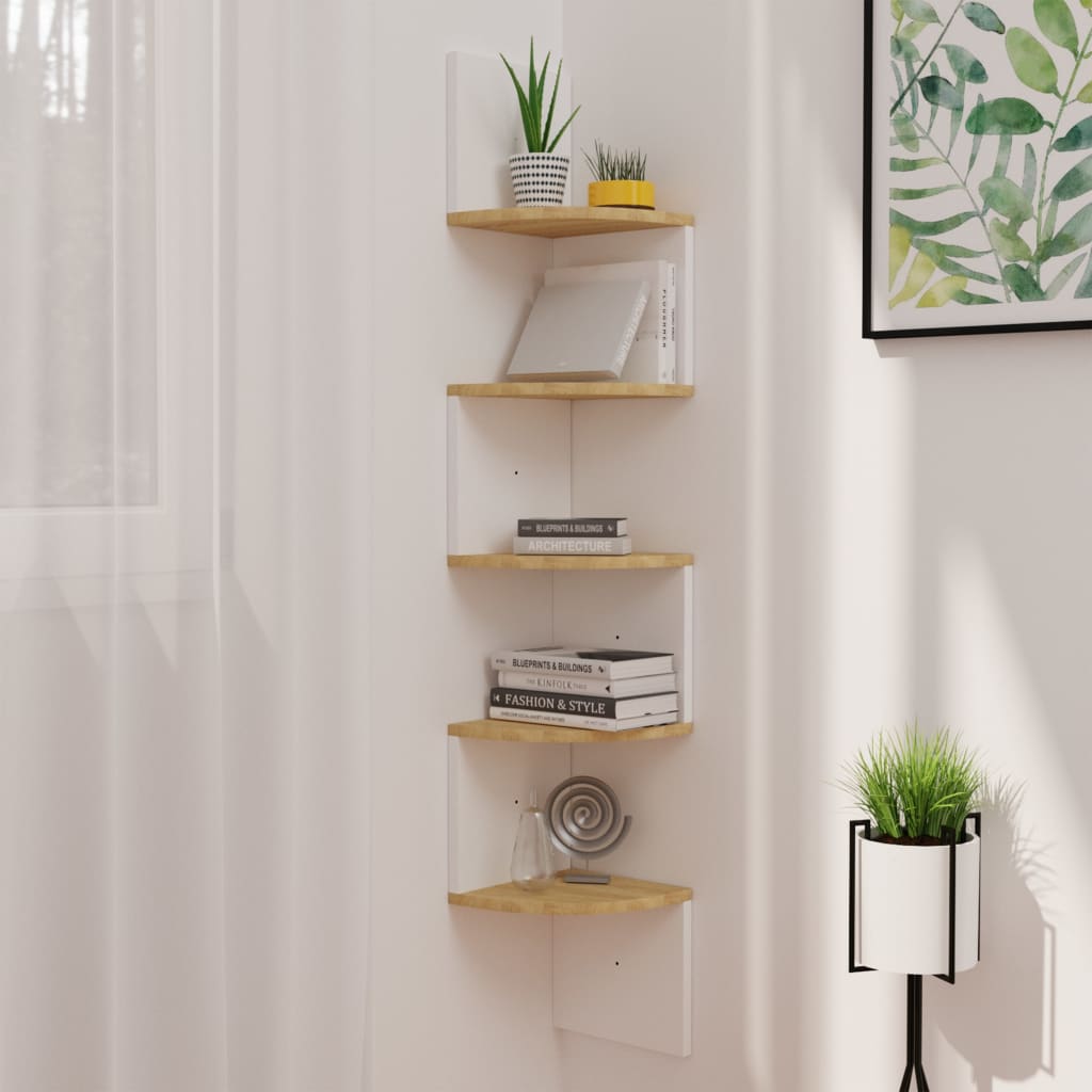 vidaXL Wall Corner Shelf 5 - Tier Floating Shelf Wall Mounted Display Shelf - Shellcreations