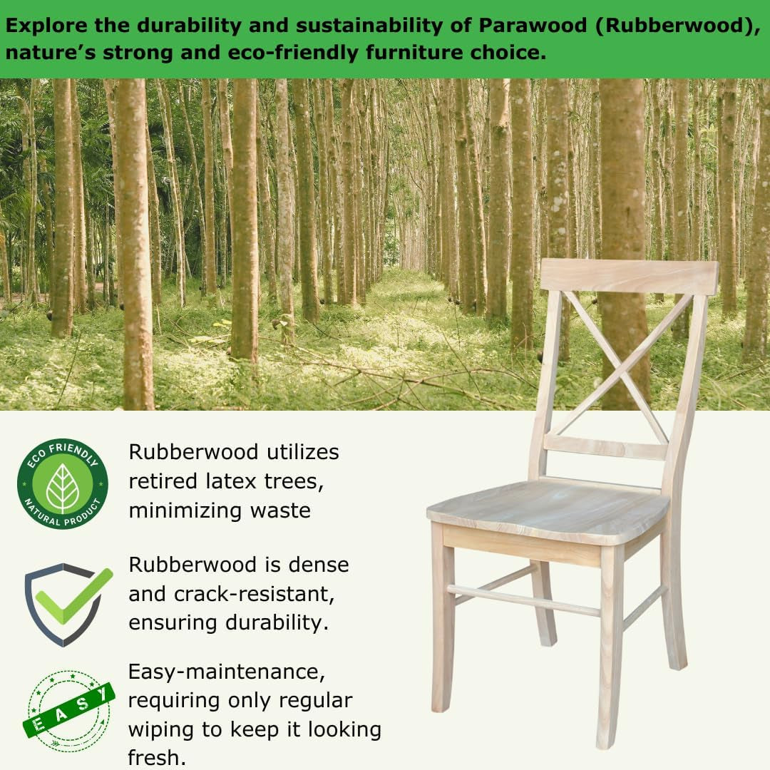 X-Back Dining Chairs Set of 2 Solid Parawood, Upgrade Your Dining Room with Stylish and Comfortable Chairs, Paint or Stain in Any Color, 18.9"W X 22.2"D X 36.9"H, Unfinished-2