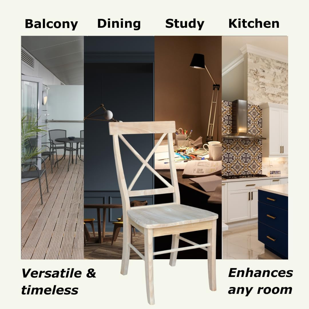 X-Back Dining Chairs Set of 2 Solid Parawood, Upgrade Your Dining Room with Stylish and Comfortable Chairs, Paint or Stain in Any Color, 18.9"W X 22.2"D X 36.9"H, Unfinished-4