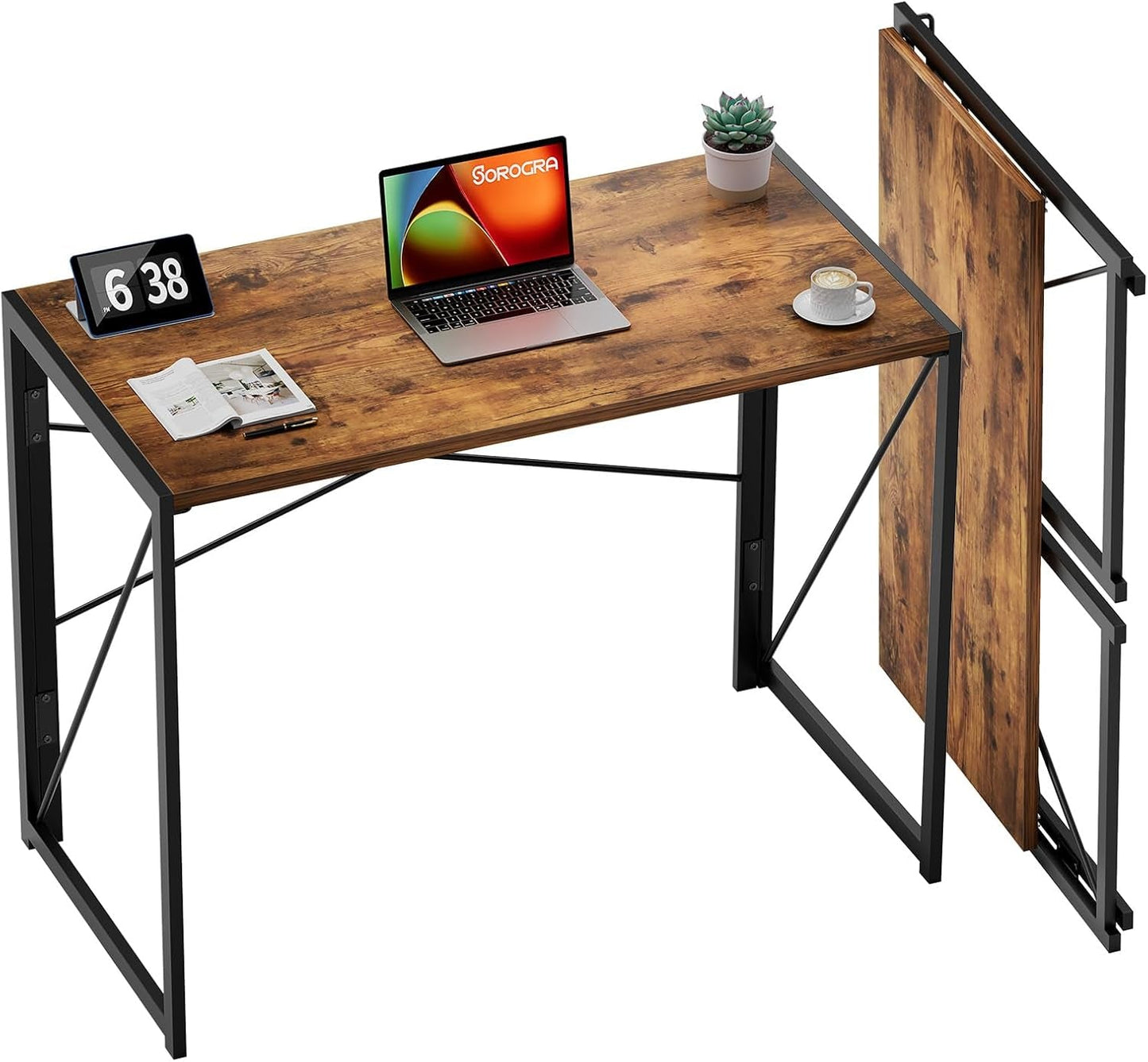 31.5" Vintage Brown Folding Desk No Assembly-1