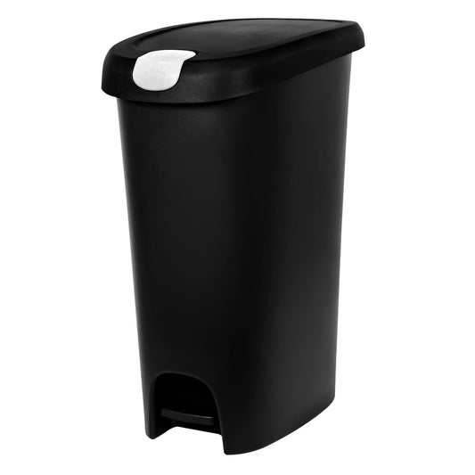12 Gallon, Plastic Slim Lockable Step on Garbage Bin, Black - Shellcreations