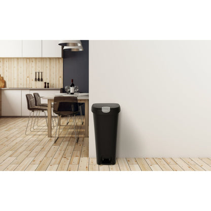 12 Gallon, Plastic Slim Lockable Step on Garbage Bin, Black - Shellcreations