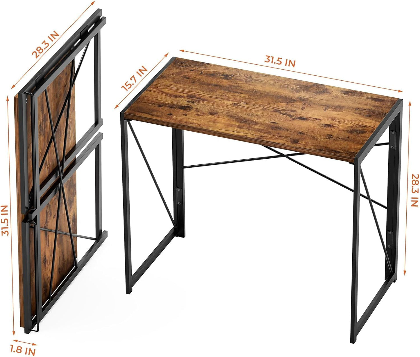 31.5" Vintage Brown Folding Desk No Assembly-3