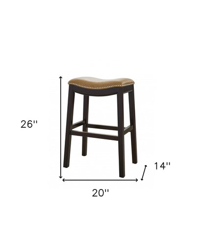 26" Tan and Espresso Solid Wood Backless Bar Height Bar Chair - Shellcreations