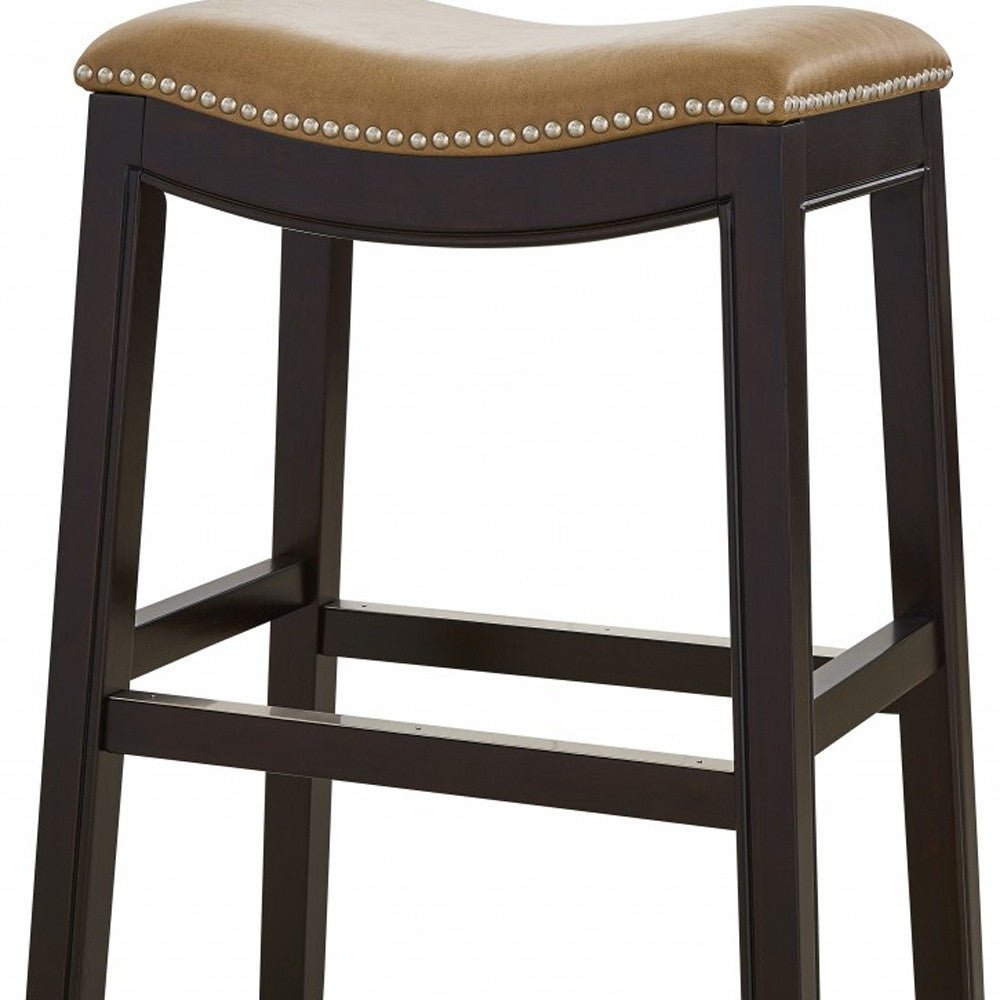 26" Tan and Espresso Solid Wood Backless Bar Height Bar Chair - Shellcreations