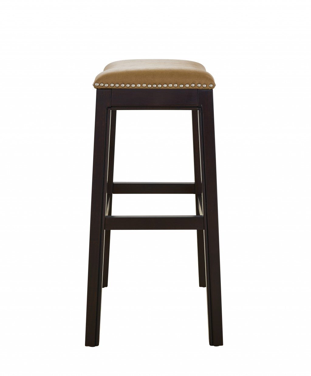 26" Tan and Espresso Solid Wood Backless Bar Height Bar Chair - Shellcreations