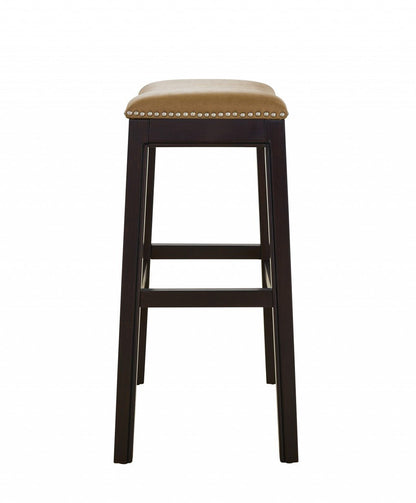 26" Tan and Espresso Solid Wood Backless Bar Height Bar Chair - Shellcreations