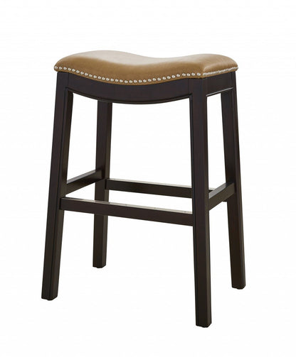 26" Tan and Espresso Solid Wood Backless Bar Height Bar Chair - Shellcreations