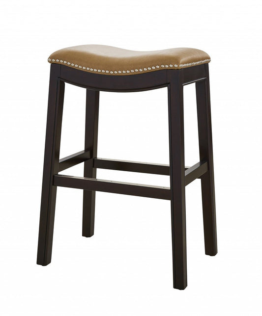26" Tan and Espresso Solid Wood Backless Bar Height Bar Chair - Shellcreations