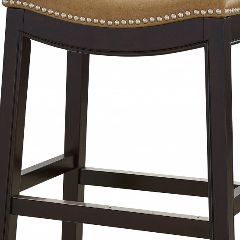 26" Tan and Espresso Solid Wood Backless Bar Height Bar Chair - Shellcreations