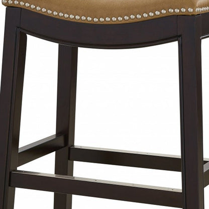 26" Tan and Espresso Solid Wood Backless Bar Height Bar Chair - Shellcreations