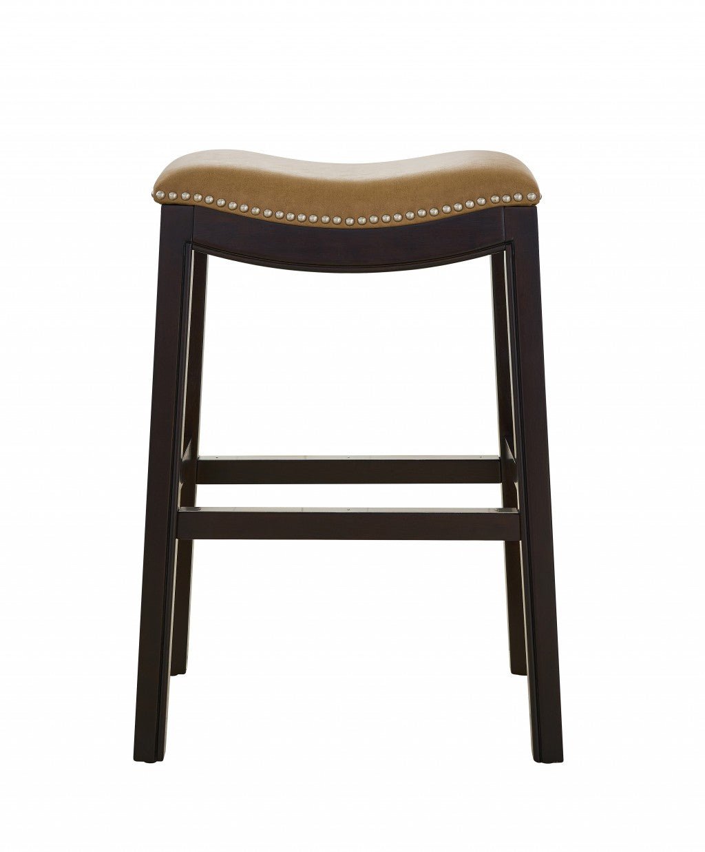 26" Tan and Espresso Solid Wood Backless Bar Height Bar Chair - Shellcreations