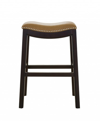 26" Tan and Espresso Solid Wood Backless Bar Height Bar Chair - Shellcreations