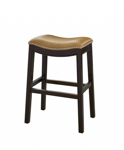 26" Tan and Espresso Solid Wood Backless Bar Height Bar Chair - Shellcreations