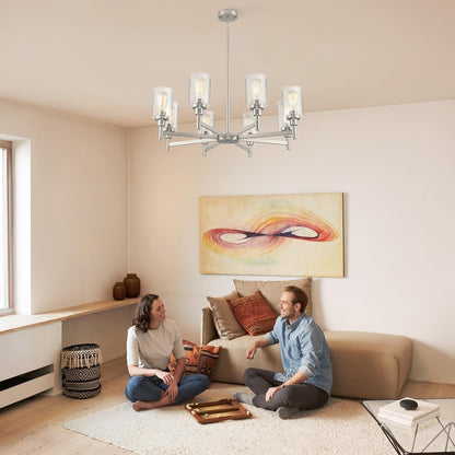 8 Light Brushed Nickel Chandelier: Dining Room, Living-0