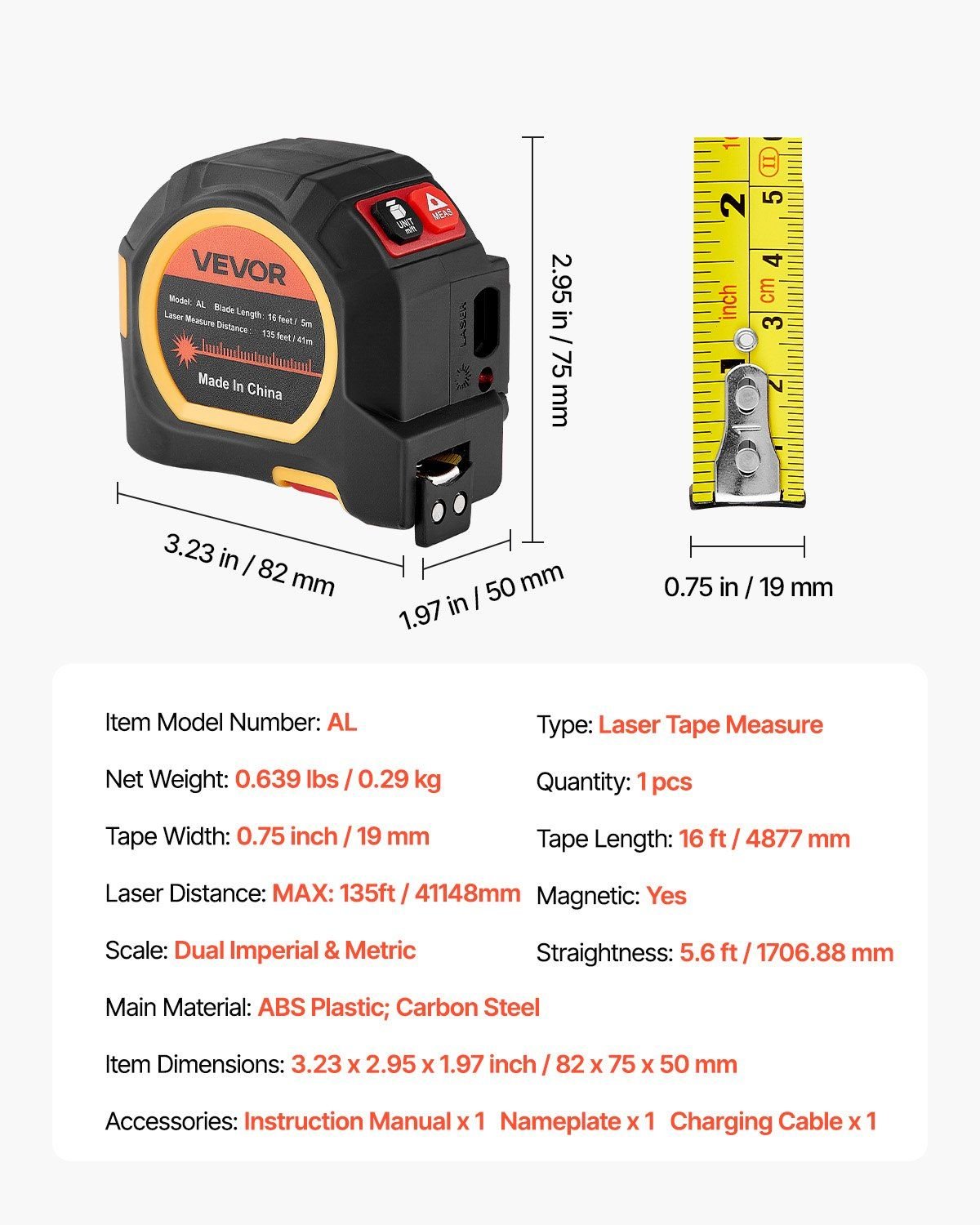 2in1 Laser Tape Measure 135ft Rechargeable Laser 16ft Magnetic Tape - Shellcreations