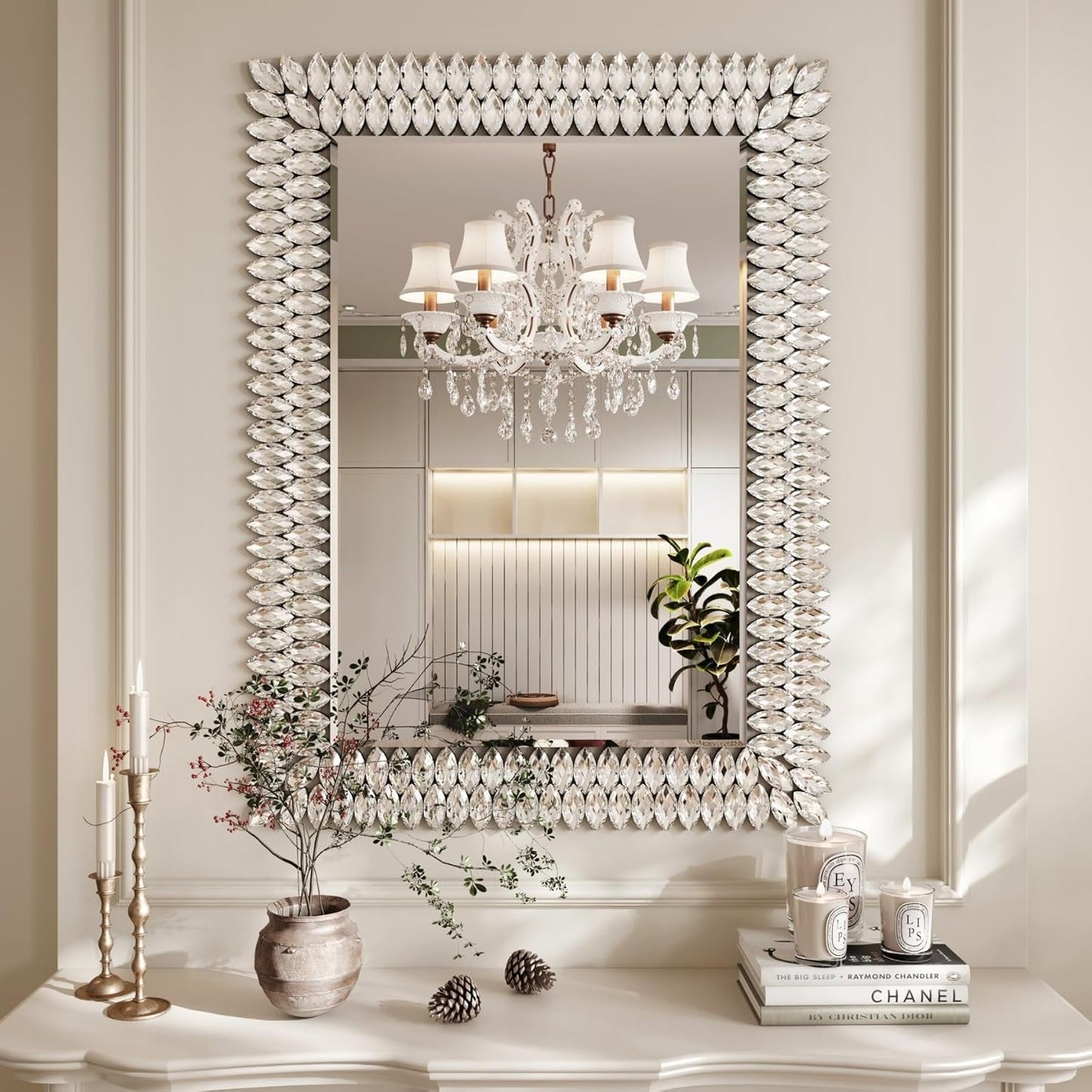 30"X40" Jeweled Bathroom Wall Mirror, Large Rectangle Mirror Decorative Mirror Luxury Vanity Mirror with Diamonds for Master Bath Half Bath Living Room Bedroom Fireplace Mantle Entryway - Shellcreations