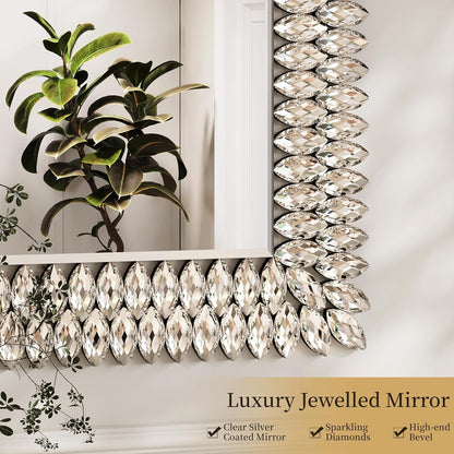 30"X40" Jeweled Bathroom Wall Mirror, Large Rectangle Mirror Decorative Mirror Luxury Vanity Mirror with Diamonds for Master Bath Half Bath Living Room Bedroom Fireplace Mantle Entryway - Shellcreations