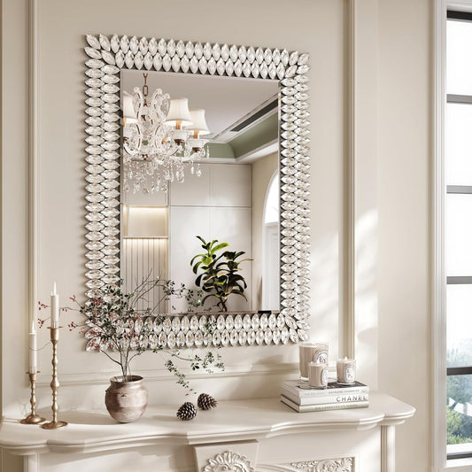 30"X40" Jeweled Bathroom Wall Mirror, Large Rectangle Mirror Decorative Mirror Luxury Vanity Mirror with Diamonds for Master Bath Half Bath Living Room Bedroom Fireplace Mantle Entryway - Shellcreations
